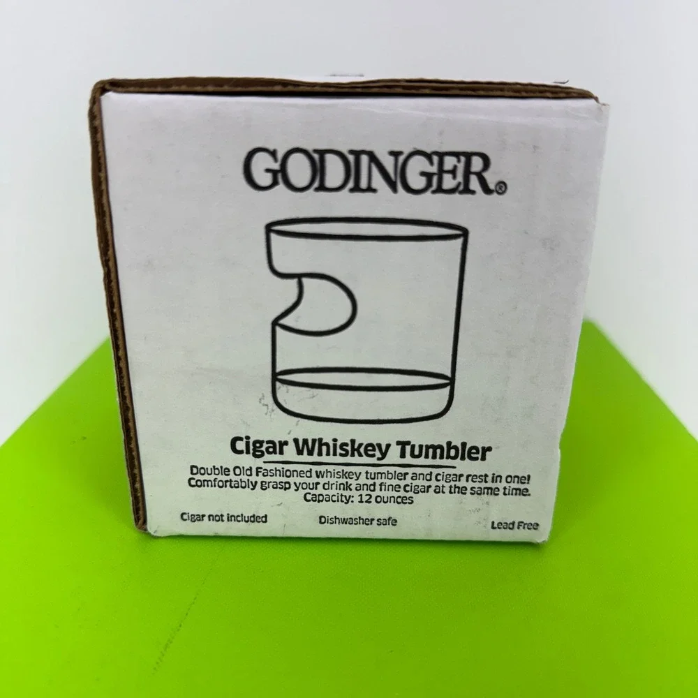 Godinger Cigar‎ Whiskey Tumbler Glass 12oz Clear New With Box Built-in Rest